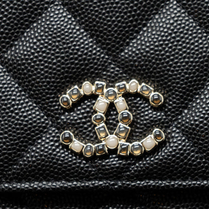 Chanel 23k Detailed CC Logo Wallet On Chain Caviar Black L (microchip)