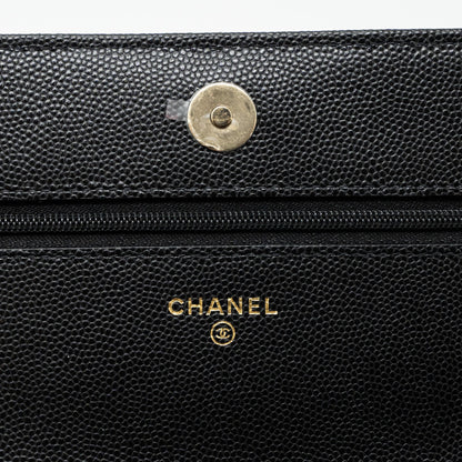 Chanel 23k Detailed CC Logo Wallet On Chain Caviar Black L (microchip)