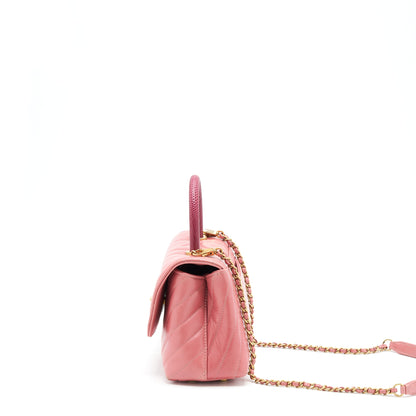 Chanel Small Coco Handle Chevron Calfskin With Lizard Handle Pink