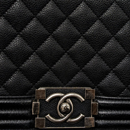 Chanel Medium Boy Bag Grained Calfskin Black Ruthenium Hardware