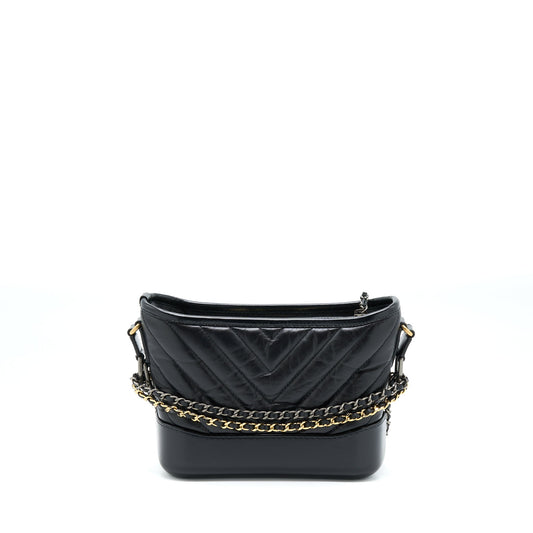 Chanel Chevron Small Gabrielle Hobo Bag Black Multicolour Hardware