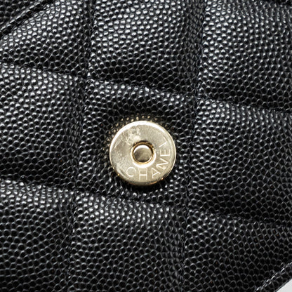 Chanel 23k Detailed CC Logo Wallet On Chain Caviar Black L (microchip)