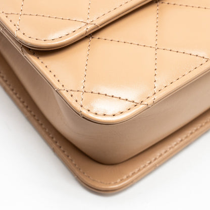 Chanel 21A Gold Crush Flap Bag Calfskin Beige  (Microchip)