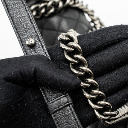 Chanel Medium Boy Bag Grained Calfskin Black Ruthenium Hardware