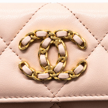 Chanel 19 Card Holder Lambskin Light Pink  (microchip)