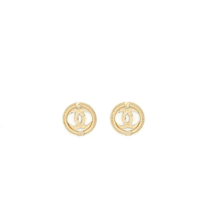 Chanel Round CC Logo Crystal and Pearl Earrings