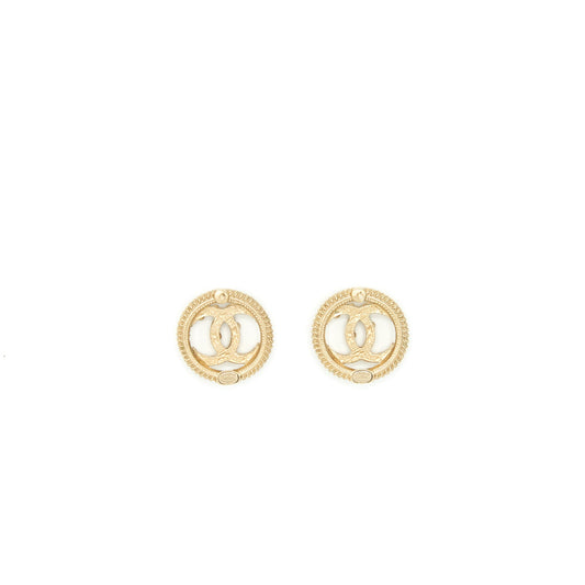 Chanel Round CC Logo Crystal and Pearl Earrings