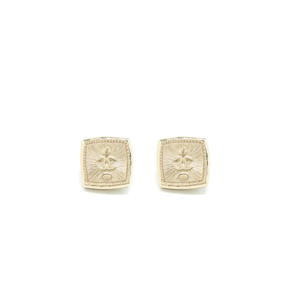 Chanel Cube CC Earrings Light Gold Tone
