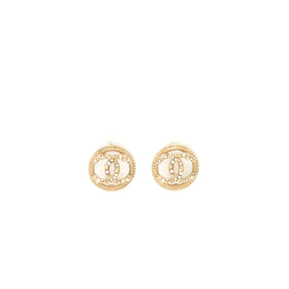 Chanel Round CC Logo Crystal and Pearl Earrings