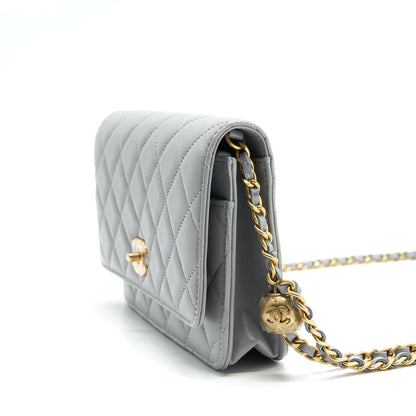Chanel Pearl Crush Wallet On Chain Lambskin Grey