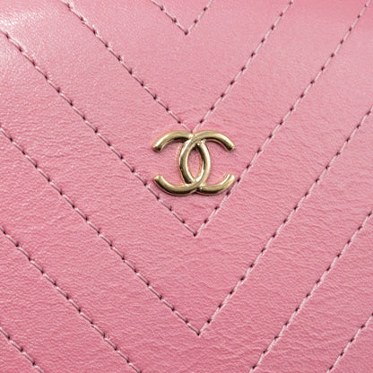 Chanel Oval Chevron Bag Lambskin Pink L
