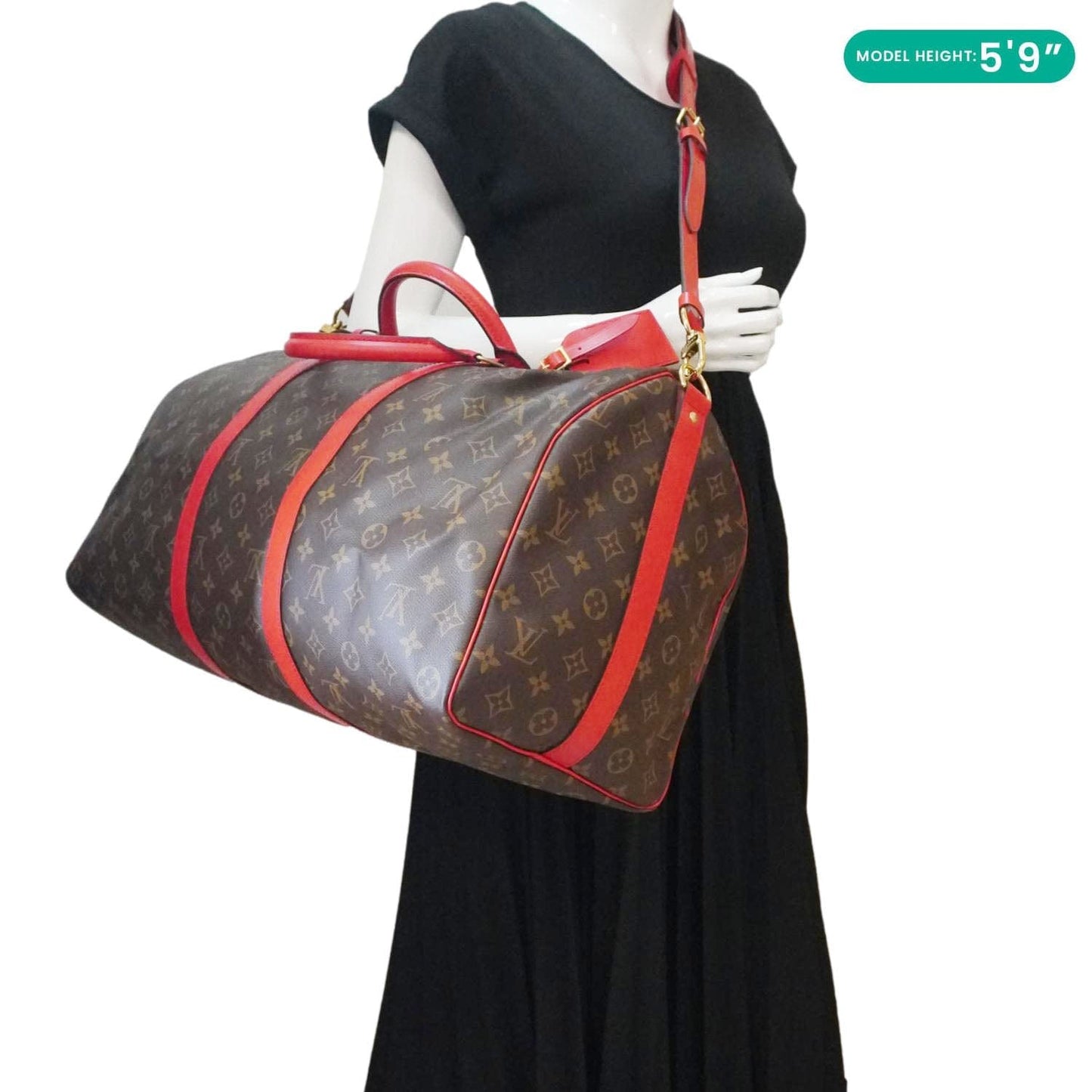 LOUIS VUITTON Keepall Bandoulière 50 Monogram Canvas Travel Bag Coquelicot