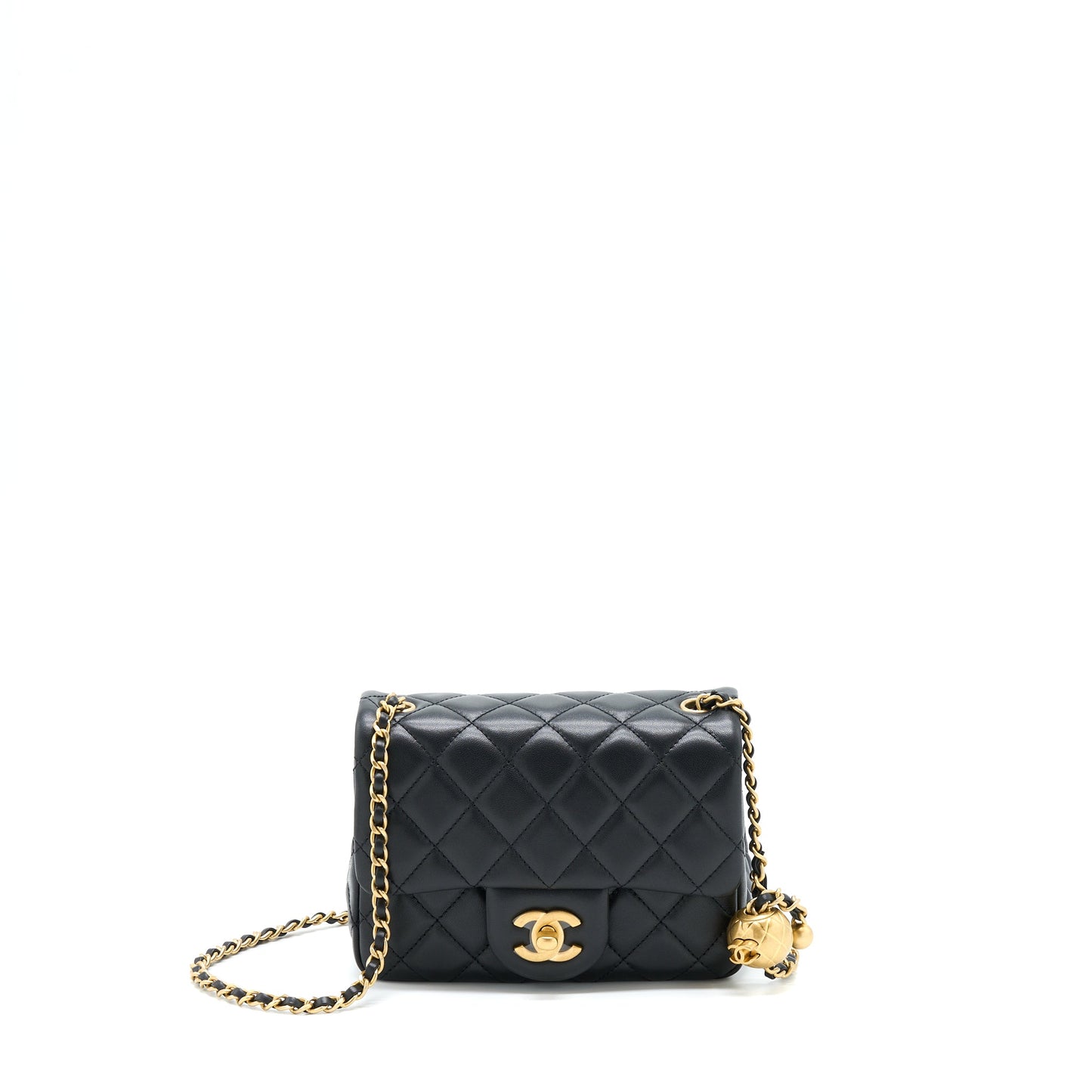 Chanel Pearl Crush Mini Square Flap Bag Lambskin Black  (Microchip)