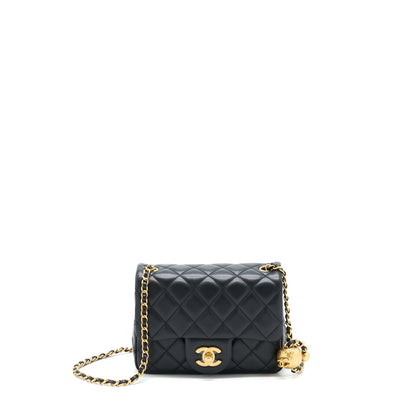 Chanel Pearl Crush Mini Square Flap Bag Lambskin Black  (Microchip)