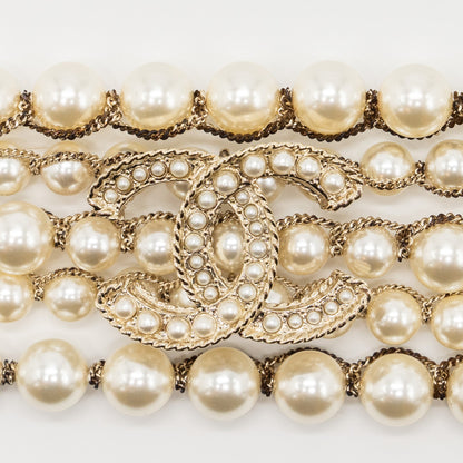Chanel pearl and CC logo bracelet light gold tone