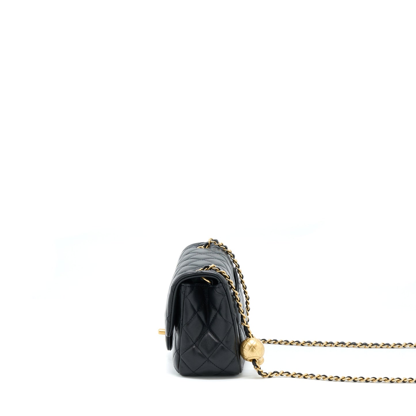 Chanel Pearl Crush Mini Square Flap Bag Lambskin Black  (Microchip)