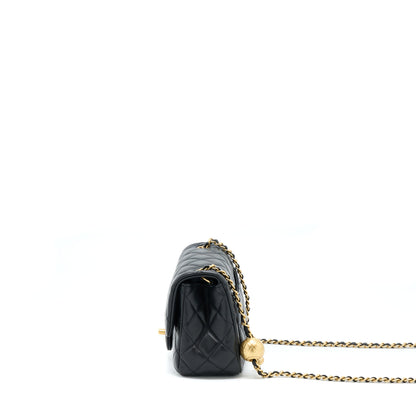 Chanel Pearl Crush Mini Square Flap Bag Lambskin Black  (Microchip)