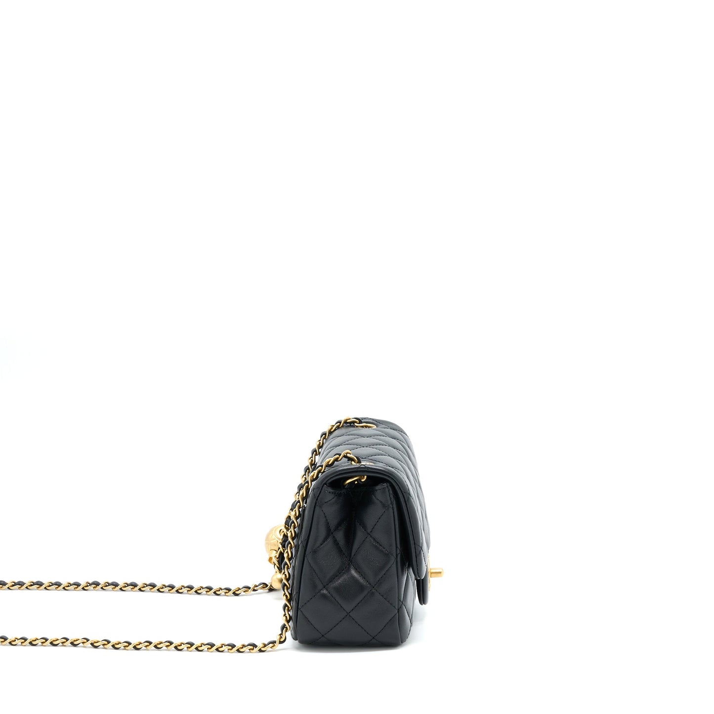 Chanel Pearl Crush Mini Square Flap Bag Lambskin Black  (Microchip)
