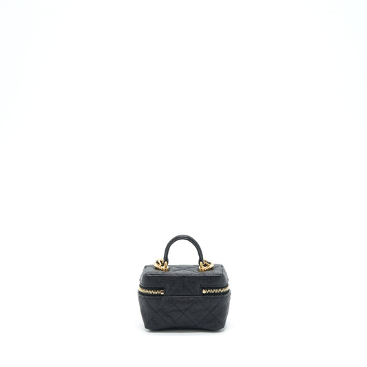 Chanel top handle mini vanity with chain grained calfskin black with