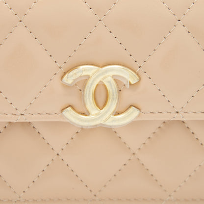Chanel 21A Flap Coin Purse with Chain beige