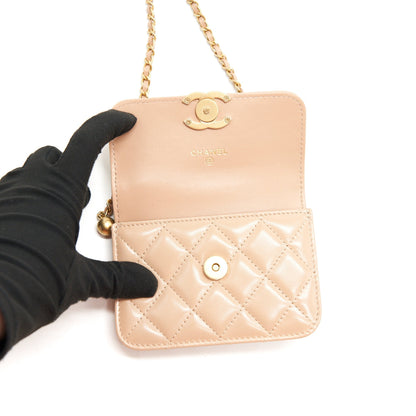 Chanel 21A Flap Coin Purse with Chain Beige  Calfskin