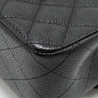 CHANEL Medium Classic Double Flap Bag Caviar Black  (Microchip)