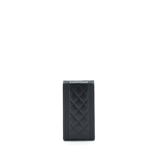 Chanel vertical boy flap phone case with chain caviar black with L