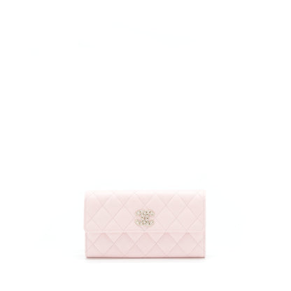 Chanel 22S detailed logo flap long wallet caviar light pink with L