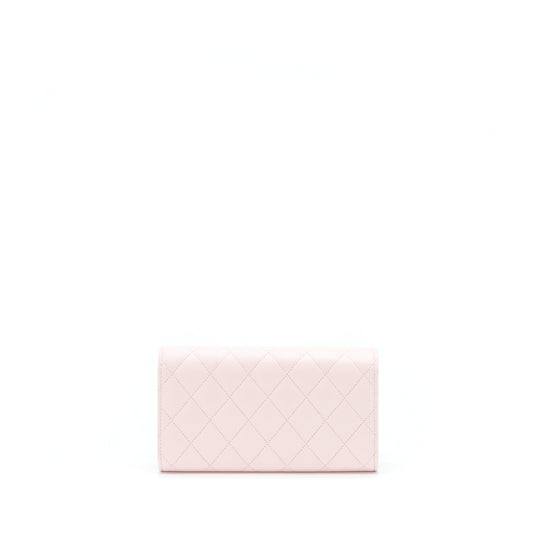 Chanel 22S detailed logo flap long wallet caviar light pink with L