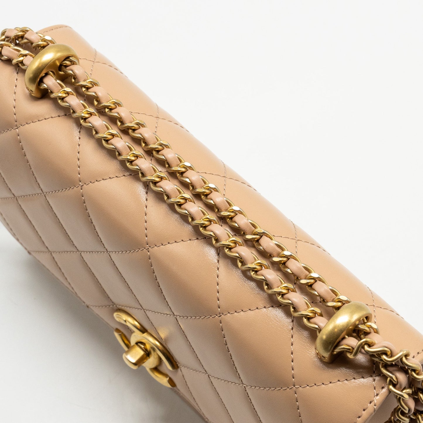 Chanel 21A Gold Crush Flap Bag Calfskin Beige  (Microchip)