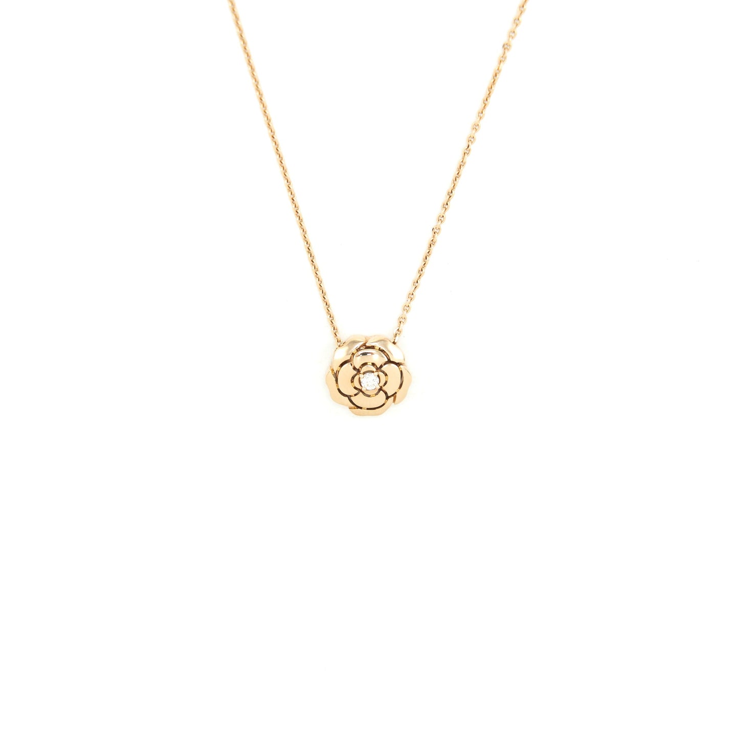 Chanel Extrait De Camellia Necklace 18k Pink gold with a Dimond