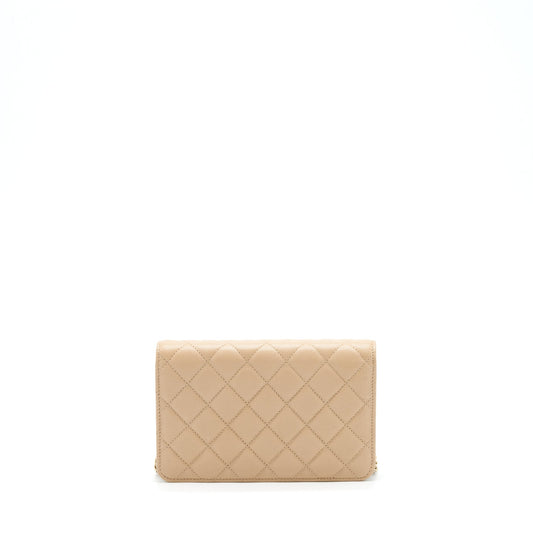Chanel 22S detailed Logo Wallet on chain Caviar Dark beige with L