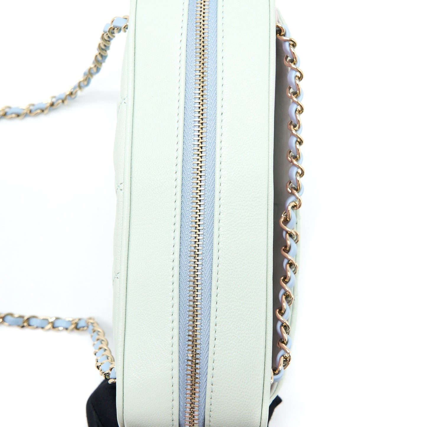 Chanel Small Camera Case Tricolour Goatskin Green Blue Pink L
