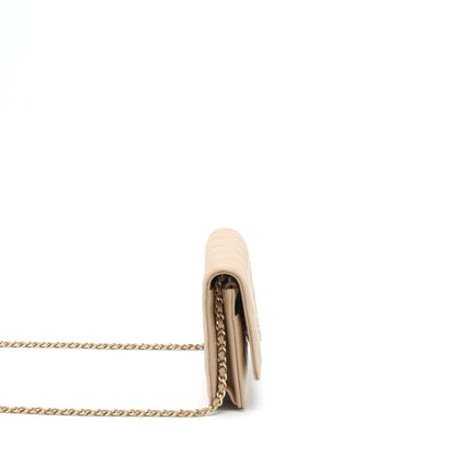 Chanel 22S detailed Logo Wallet on chain Caviar Dark beige with L