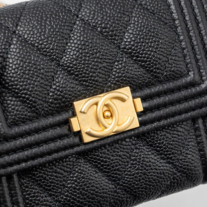 Chanel boy card holder with chain caviar black
