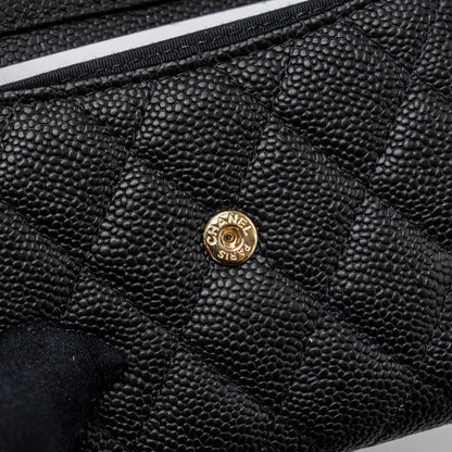 Chanel boy card holder with chain caviar black