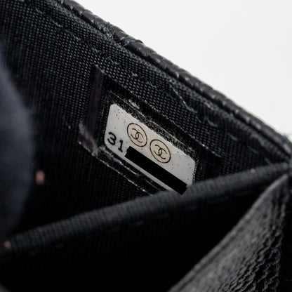 Chanel boy card holder with chain caviar black
