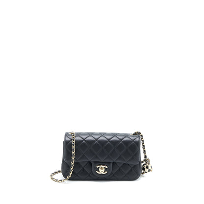 Chanel 23C Pearl Crush Mini Rectangular Flap Bag Lambskin Black L (Microchip)