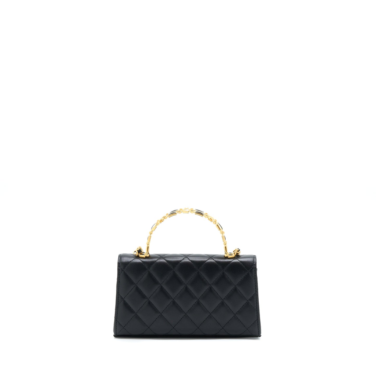Chanel 22B Flap Bag With Enamel/CC Logo Top Handle Lambskin Black Brushed