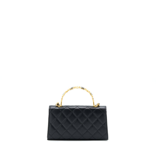 Chanel 22B Flap Bag With Enamel/CC Logo Top Handle Lambskin Black Brushed