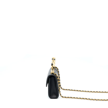 Chanel 22B Flap Bag With Enamel/CC Logo Top Handle Lambskin Black Brushed