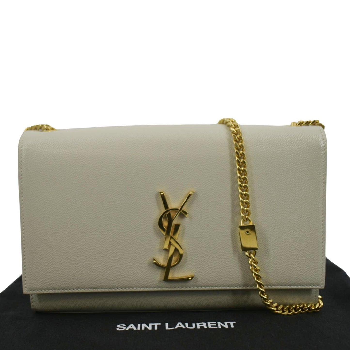 YVES SAINT LAURENT Kate Leather Chain Clutch Crossbody Bag White