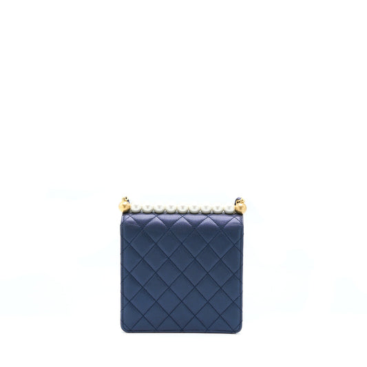 Chanel Vertical Pearl Flap Bag Lambskin Dark Blue