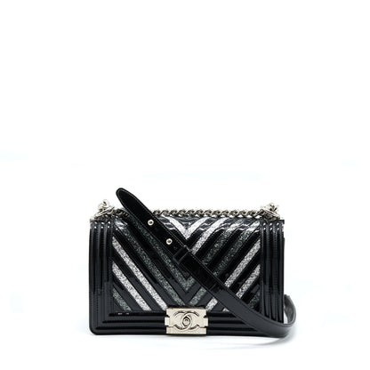 Chanel Medium Boy Bag Chevron Limited Patent Black
