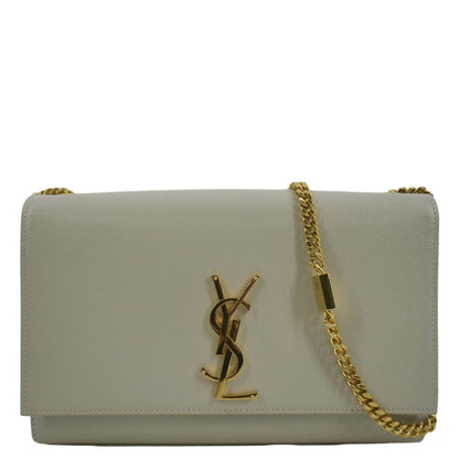 YVES SAINT LAURENT Kate Leather Chain Clutch Crossbody Bag White