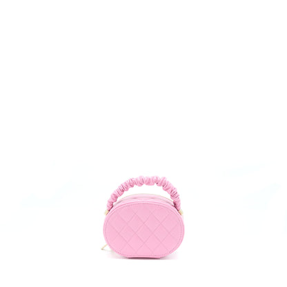 Chanel 22S Top Handle Mini Round Vanity Clutch Lambskin Pink L