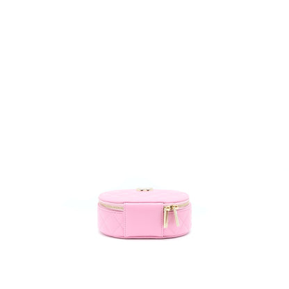 Chanel 22S Top Handle Mini Round Vanity Clutch Lambskin Pink L