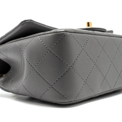 Chanel 22k Metal Top Handle Mini Rectangular Flap Bag Lambskin Grey  (microchip)