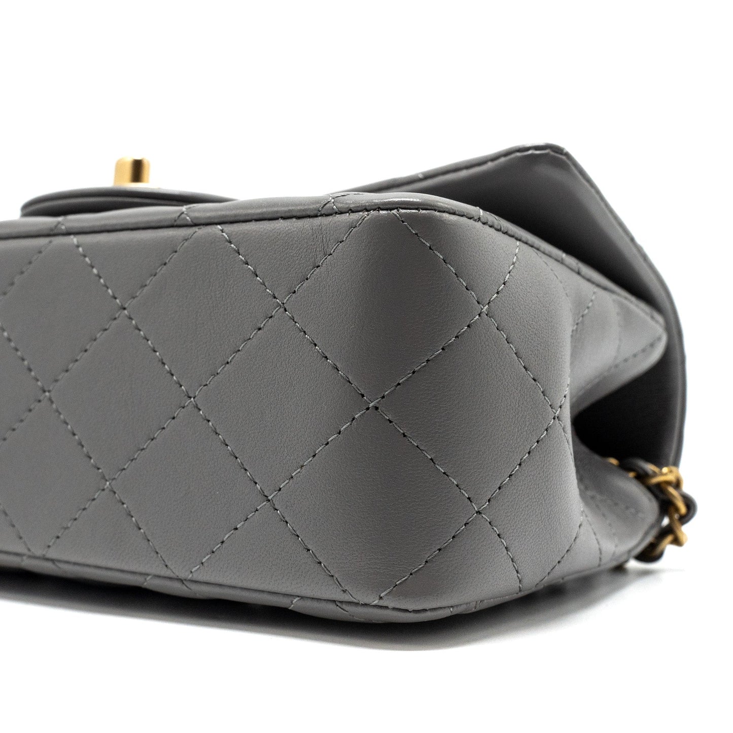 Chanel 22k Metal Top Handle Mini Rectangular Flap Bag Lambskin Grey  (microchip)