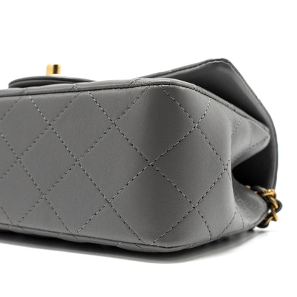 Chanel 22k Metal Top Handle Mini Rectangular Flap Bag Lambskin Grey  (microchip)